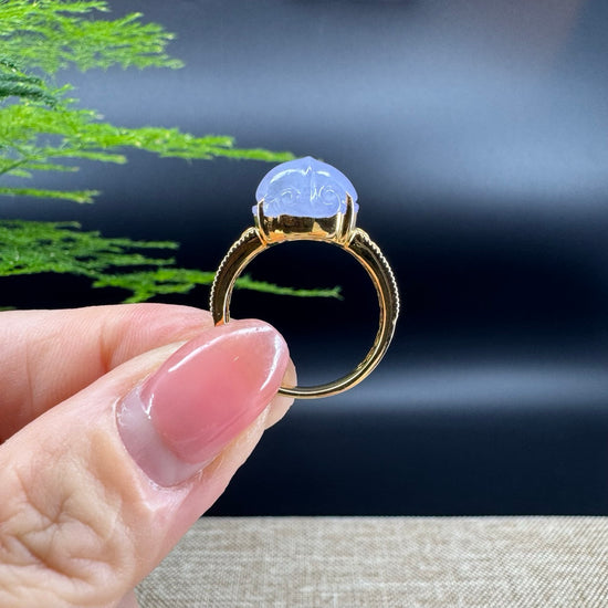RealJade® "Signature Signet" 18K Yellow Gold Lavender Jadeite Jade PiXiu Ring