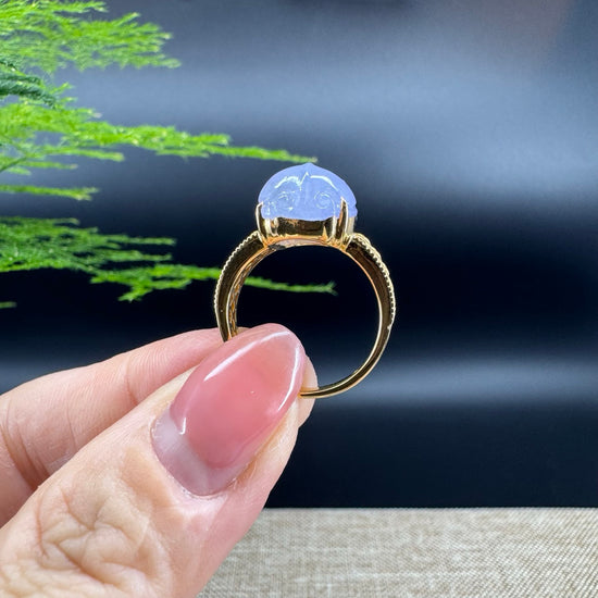 RealJade® "Signature Signet" 18K Yellow Gold Lavender Jadeite Jade PiXiu Ring