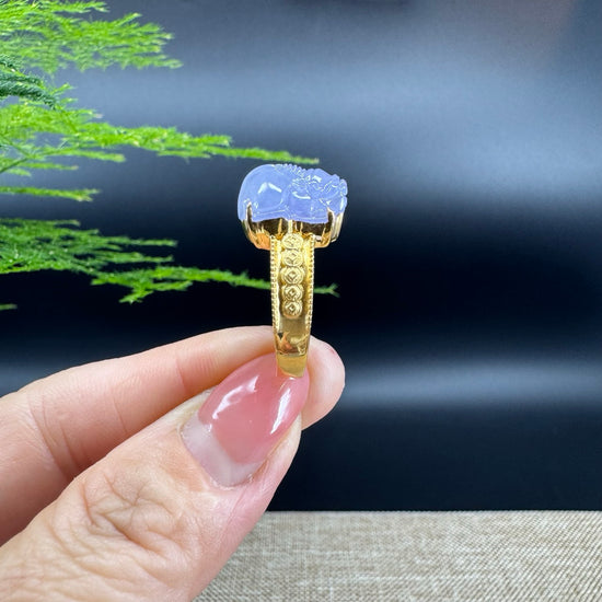RealJade® "Signature Signet" 18K Yellow Gold Lavender Jadeite Jade PiXiu Ring