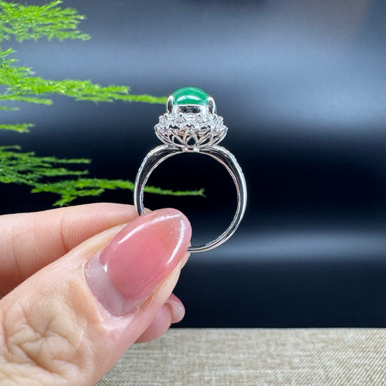 RealJade® "Signature Signet" 18K White Gold Icy Green Jadeite Jade Ring