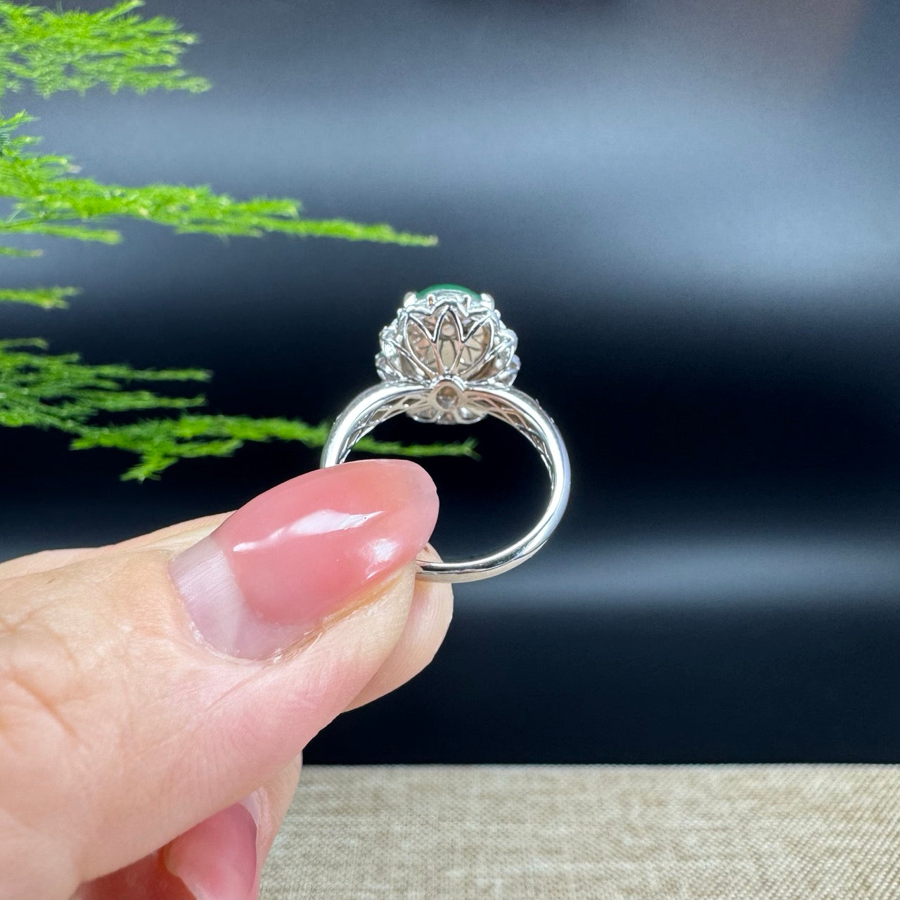 RealJade® "Signature Signet" 18K White Gold Icy Green Jadeite Jade Ring