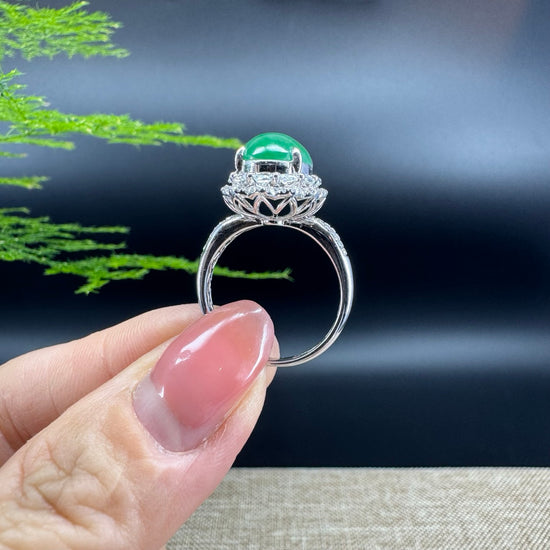 RealJade® "Signature Signet" 18K White Gold Icy Green Jadeite Jade Ring