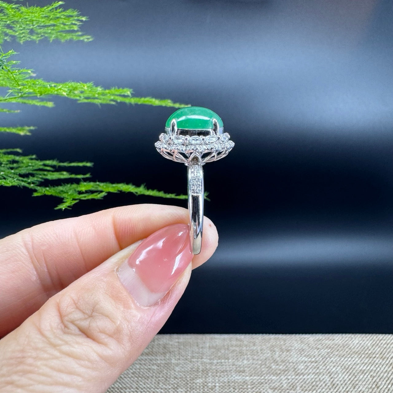 RealJade® "Signature Signet" 18K White Gold Icy Green Jadeite Jade Ring