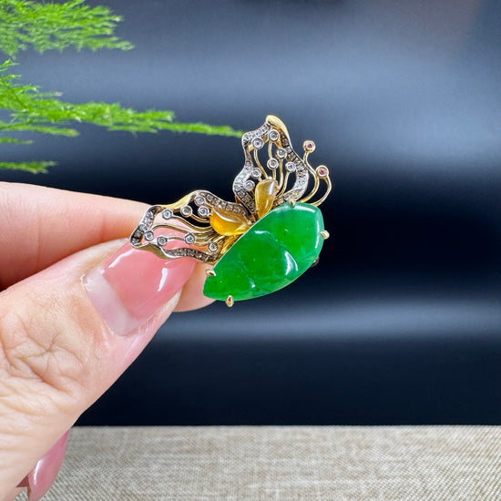 RealJade® "Signature Signet" 18K Yellow Gold Imperial Jadeite Jade Diamonds Butterfly Ring