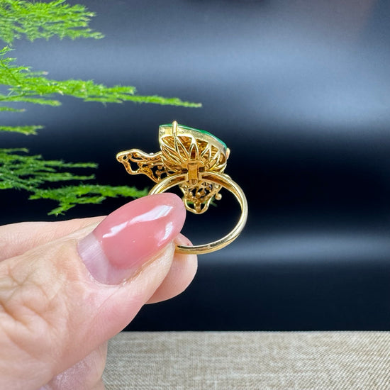 RealJade® "Signature Signet" 18K Yellow Gold Imperial Jadeite Jade Diamonds Butterfly Ring