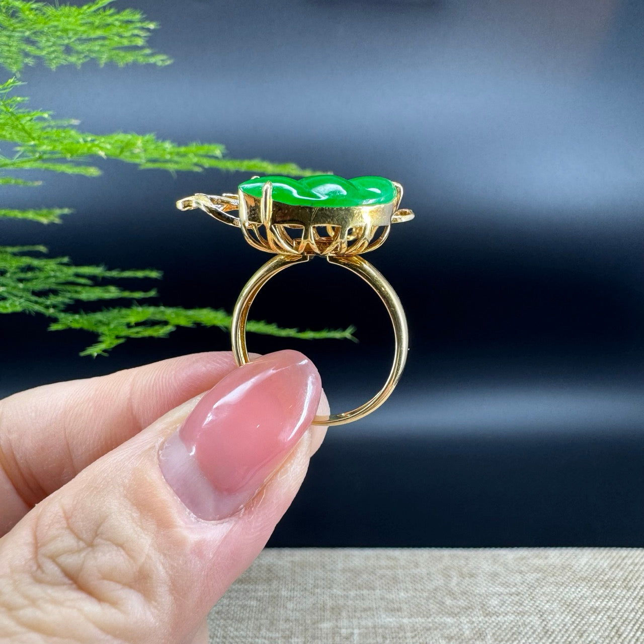 RealJade® "Signature Signet" 18K Yellow Gold Imperial Jadeite Jade Diamonds Butterfly Ring