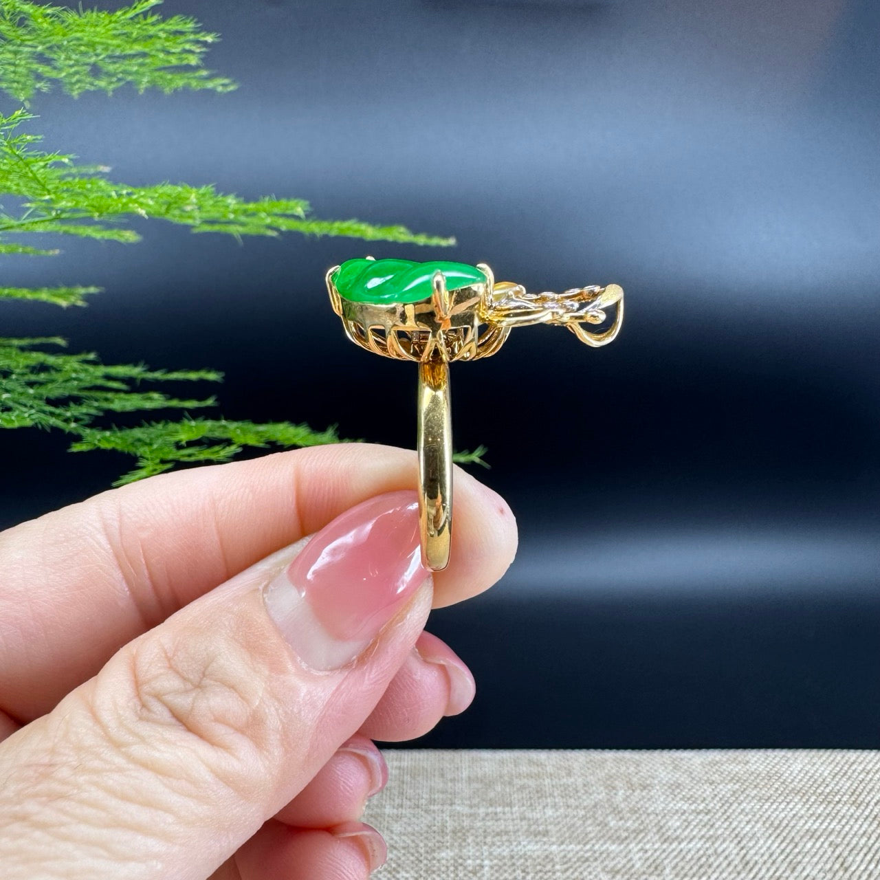 RealJade® "Signature Signet" 18K Yellow Gold Imperial Jadeite Jade Diamonds Butterfly Ring