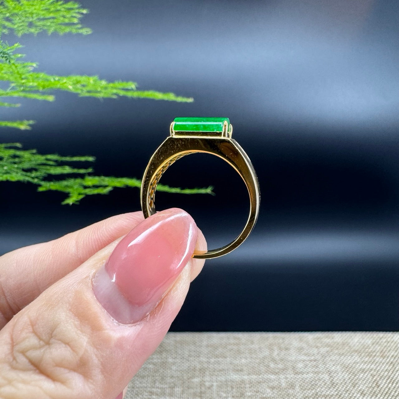 RealJade® "Signature Signet" 18K Yellow Gold  Imperial Green Jadeite Jade Diamonds Classic Ring