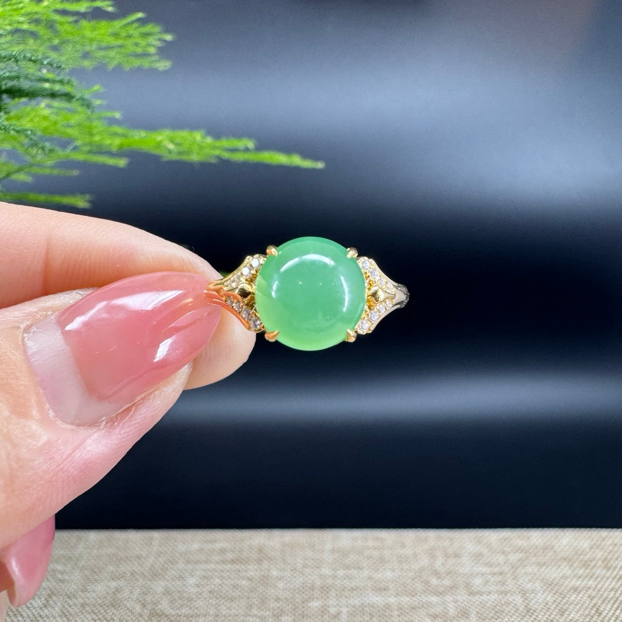 RealJade® "Signature Signet" 18K Yellow Gold Icy Green Jadeite Jade Diamonds  Ring