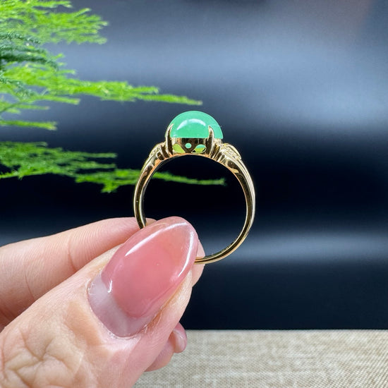 RealJade® "Signature Signet" 18K Yellow Gold Icy Green Jadeite Jade Diamonds  Ring