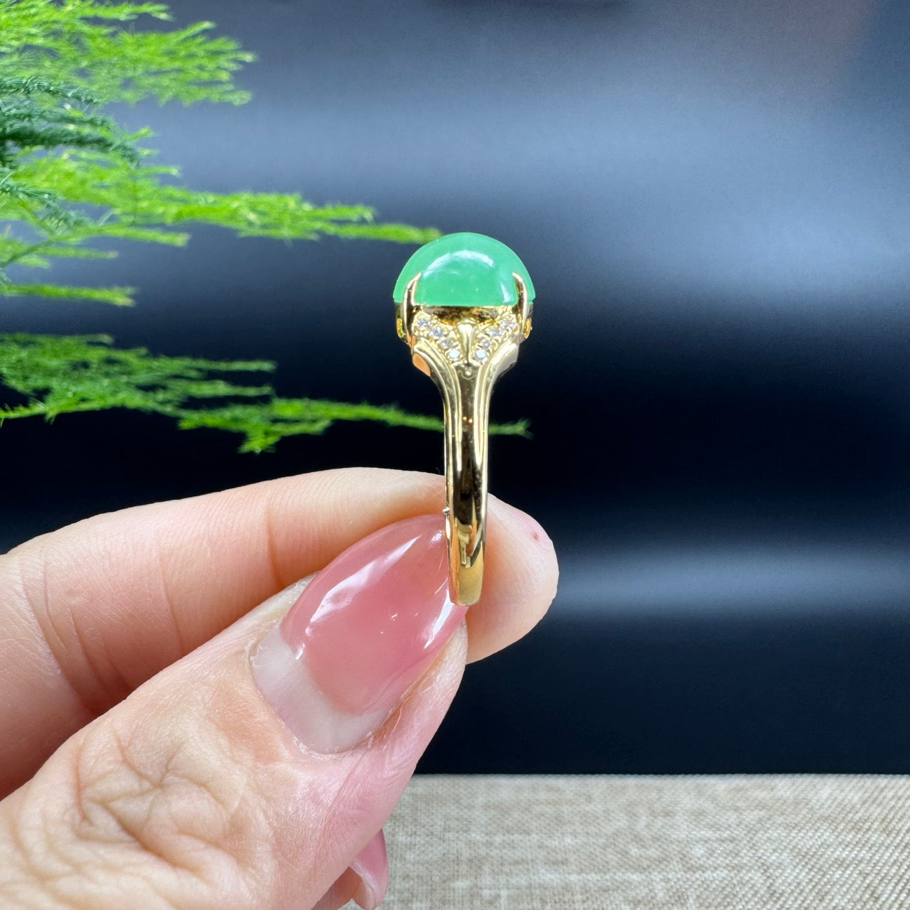 RealJade® "Signature Signet" 18K Yellow Gold Icy Green Jadeite Jade Diamonds  Ring