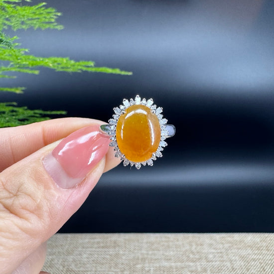 RealJade® "Signature Signet" 18K White Gold Honey Yellow Jadeite Jade Diamonds Classic Ring