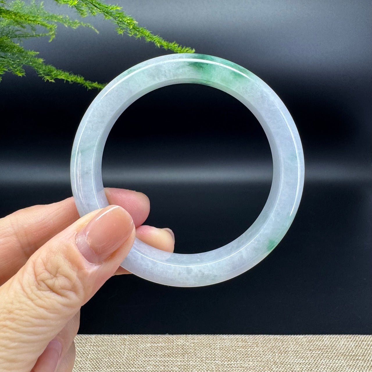 Genuine Burmese Lavender Green Jade Jadeite Bangle Bracelet ( 56.5mm )