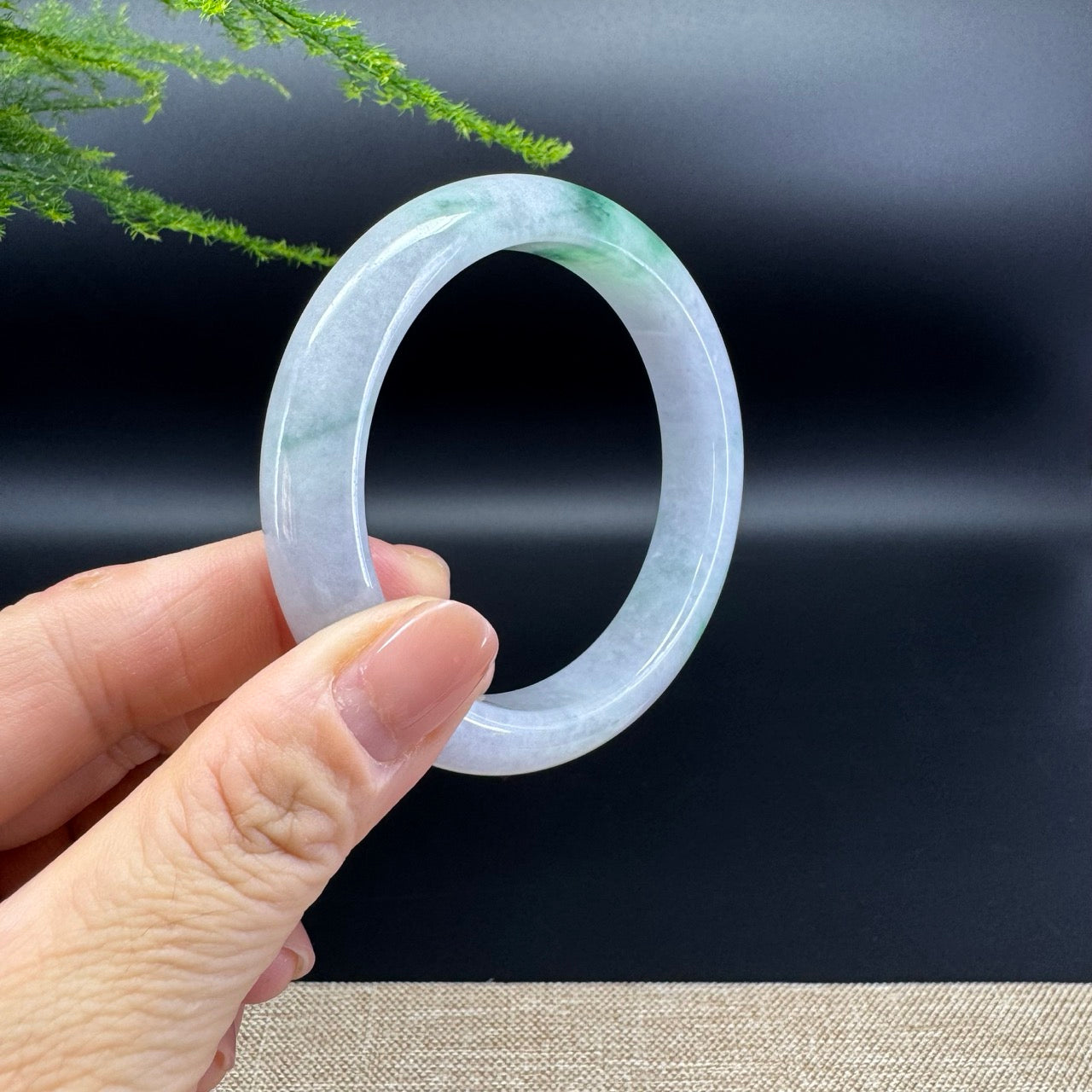 Genuine Burmese Lavender Green Jade Jadeite Bangle Bracelet ( 56.5mm )