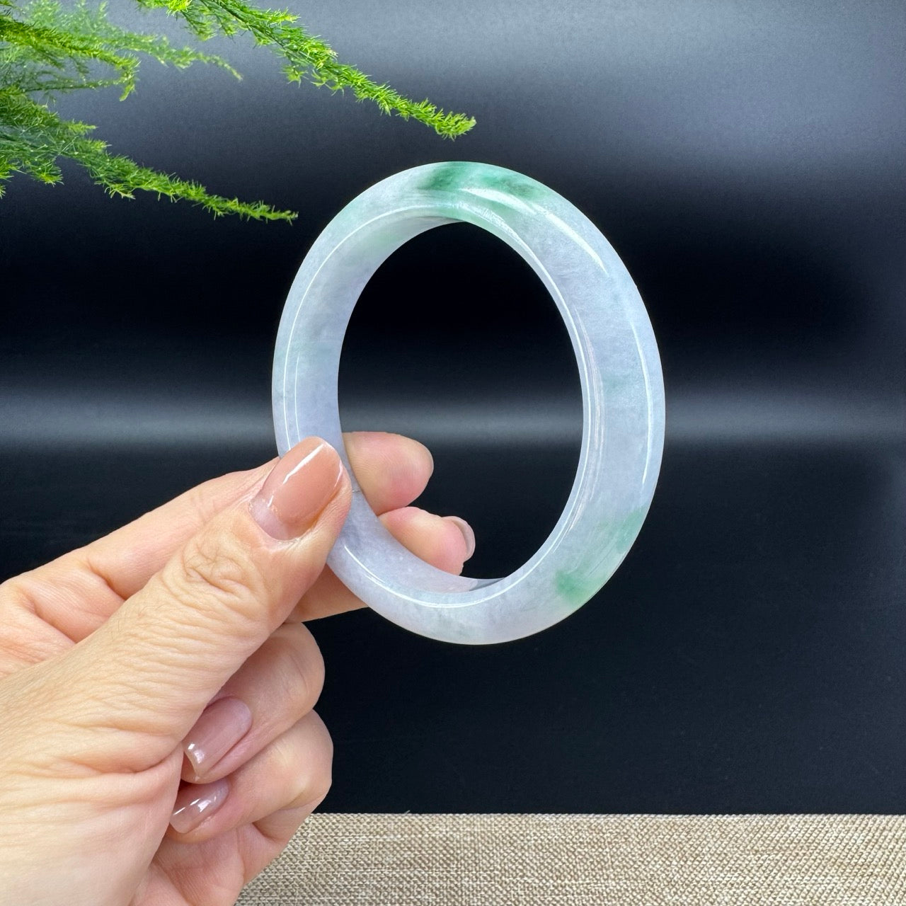 Genuine Burmese Lavender Green Jade Jadeite Bangle Bracelet ( 56.5mm )