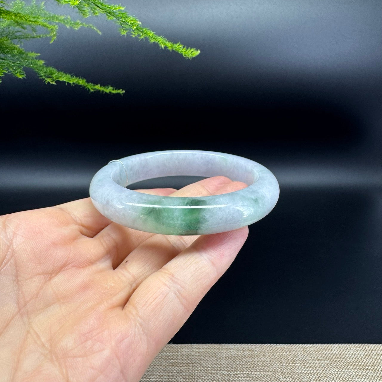 Genuine Burmese Lavender Green Jade Jadeite Bangle Bracelet ( 56.5mm )