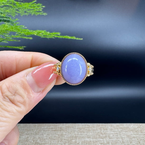 RealJade® "Signature Signet" 18K Yellow Gold Lavender Jadeite Jade Diamonds Classic Ring