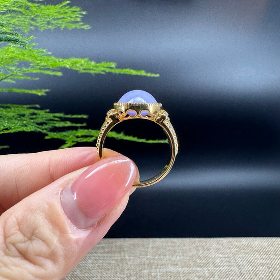 RealJade® "Signature Signet" 18K Yellow Gold Lavender Jadeite Jade Diamonds Classic Ring