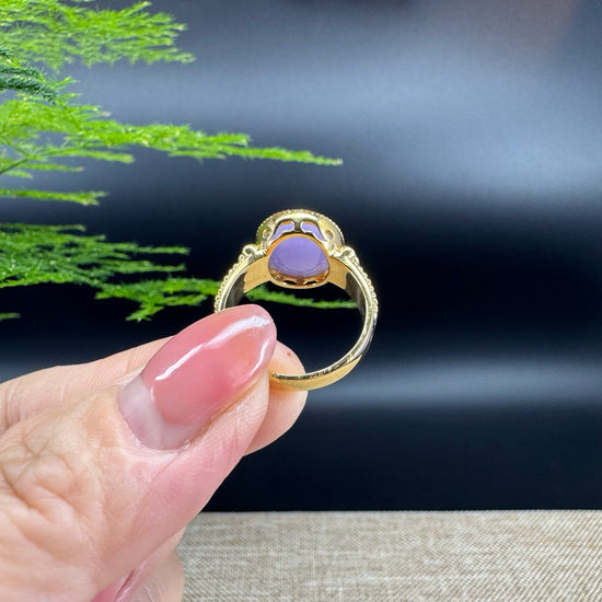 RealJade® "Signature Signet" 18K Yellow Gold Lavender Jadeite Jade Diamonds Classic Ring