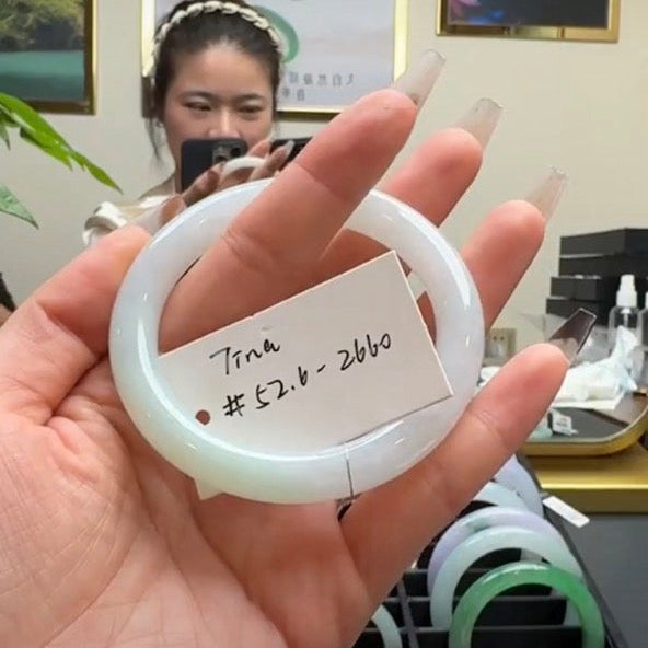 "Live" Natural Icy Green Jadeite Jade Traditional Bangle(03/28/26)