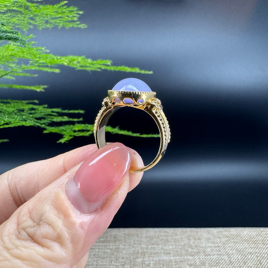 RealJade® "Signature Signet" 18K Yellow Gold Lavender Jadeite Jade Diamonds Classic Ring