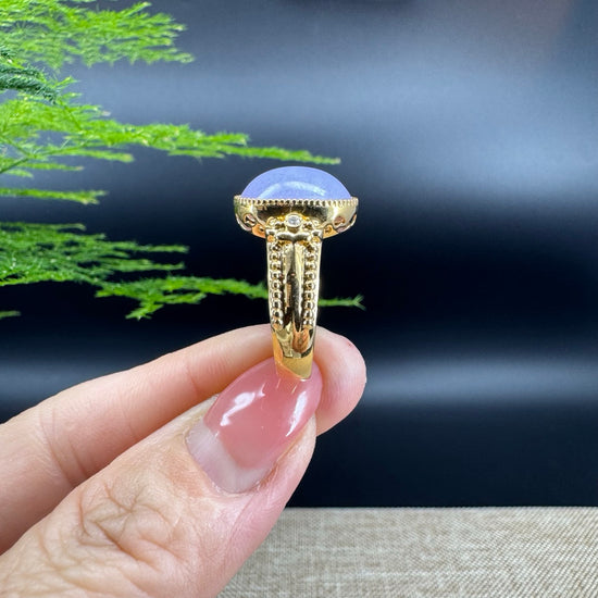 RealJade® "Signature Signet" 18K Yellow Gold Lavender Jadeite Jade Diamonds Classic Ring