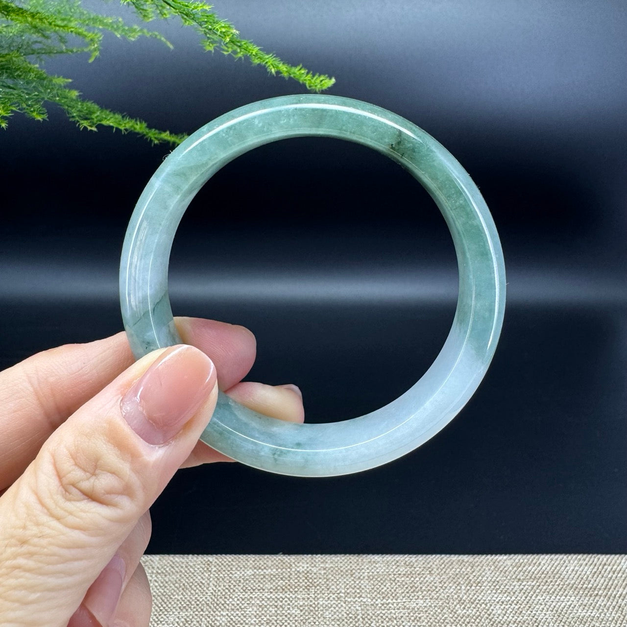 Genuine Burmese Oil Green Jade Jadeite Bangle Bracelet ( 56.7mm )