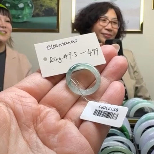 "Live" Natural Icy Green Jadeite Jade Finger Bangle(03/29/26)