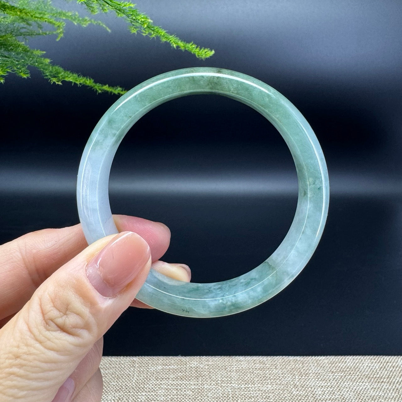 Genuine Burmese Oil Green Jade Jadeite Bangle Bracelet ( 56.7mm )