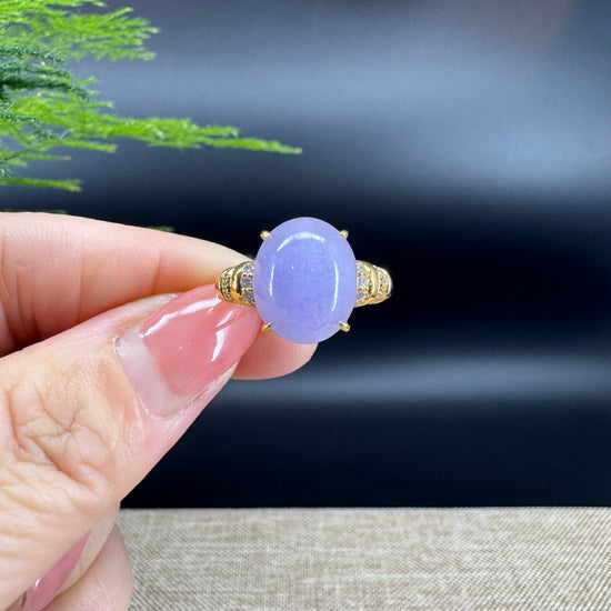 RealJade® "Signature Signet" 18K Yellow Gold  Lavender Jadeite Jade Classic Ring