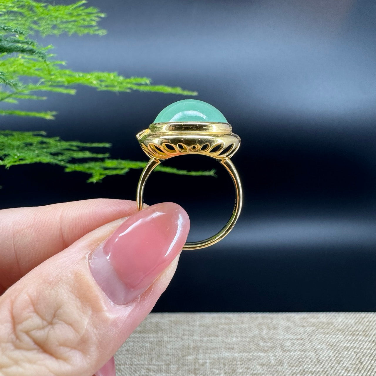 RealJade® "Signature Signet" 18K Yellow Gold  Imperial Icy Green Jadeite Jade Classic Ring