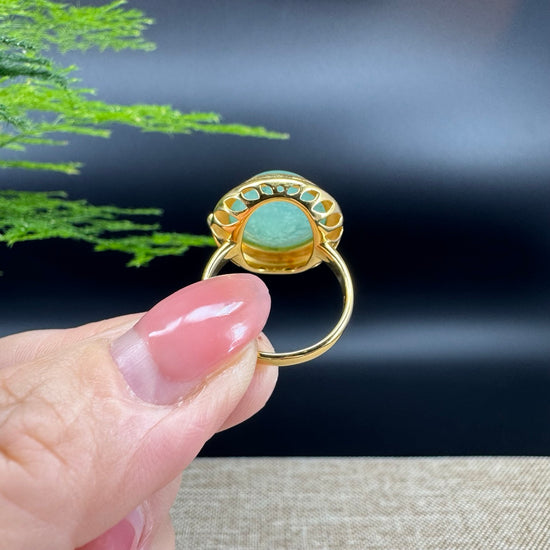 RealJade® "Signature Signet" 18K Yellow Gold  Imperial Icy Green Jadeite Jade Classic Ring