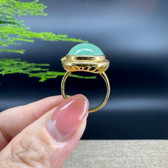 RealJade® "Signature Signet" 18K Yellow Gold  Imperial Icy Green Jadeite Jade Classic Ring