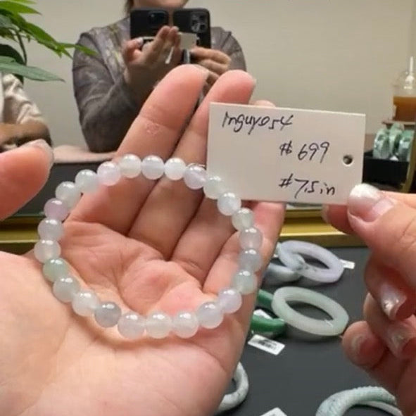 "Live" Natural Icy Multicolor Jadeite Jade Beads Bracelet(06/14/26)