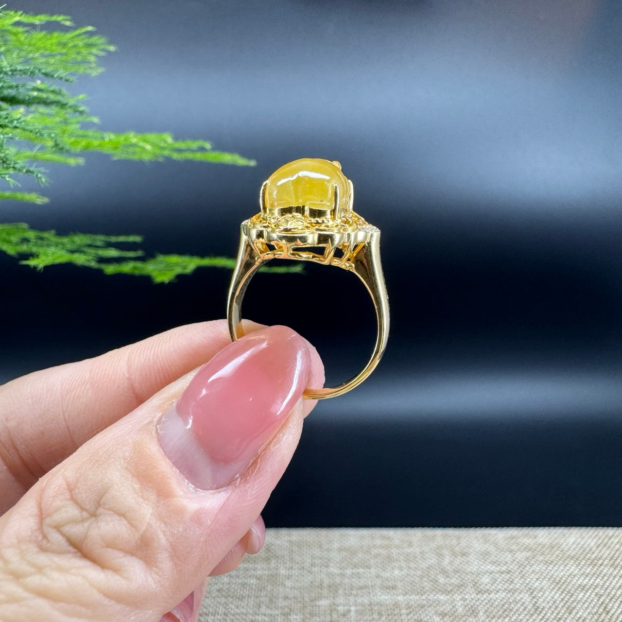 RealJade® "Signature Signet" 18K Yellow Gold Honey Yellow Jadeite Jade Pig Ring