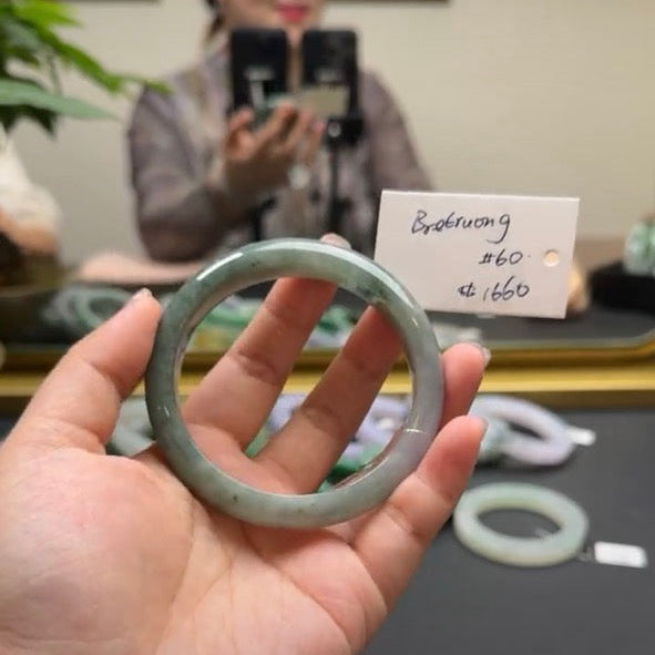 "Live" Natural Forest Green Jadeite Jade Comfort Fit Bangle(06/14/26)
