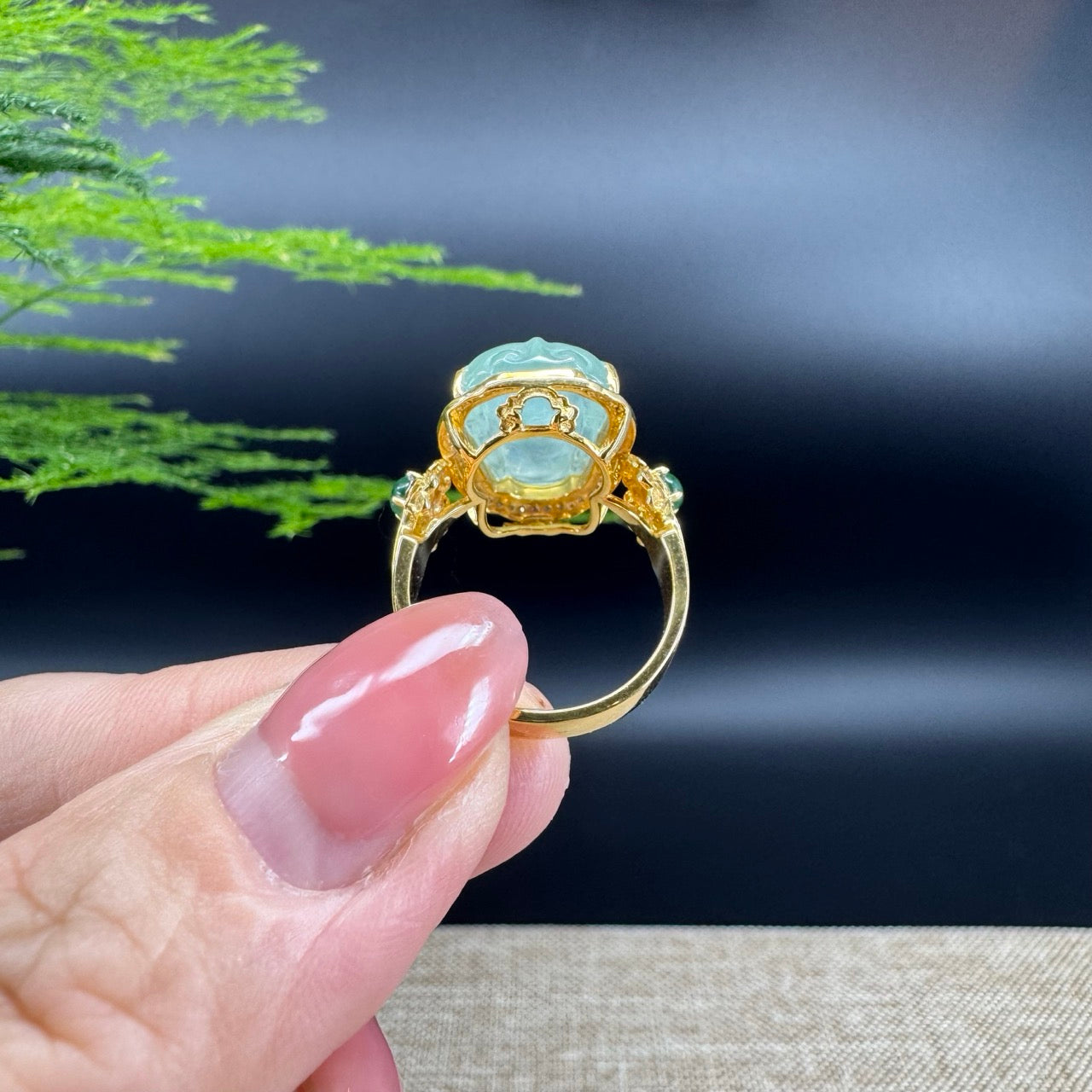 RealJade® "Signature Signet" 18K Yellow Gold Icy Green Jadeite Jade PiXiu Ring