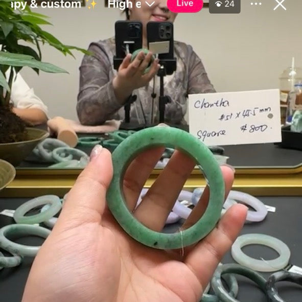 "Live" Natural Forest Green Jadeite Jade Oval Bangle(Final)(06/14/2026)