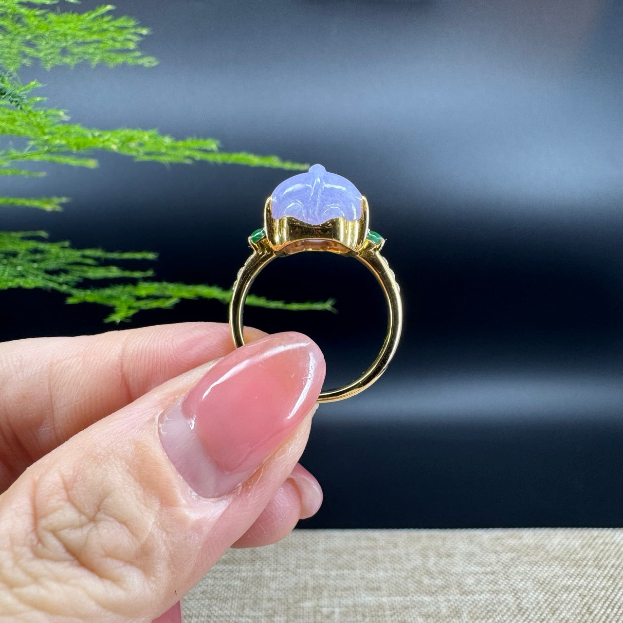 RealJade® "Signature Signet" 18K Yellow Gold Lavender Jadeite Jade Diamonds PiXiu Ring