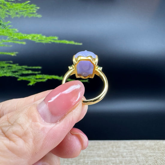 RealJade® "Signature Signet" 18K Yellow Gold Lavender Jadeite Jade Diamonds PiXiu Ring