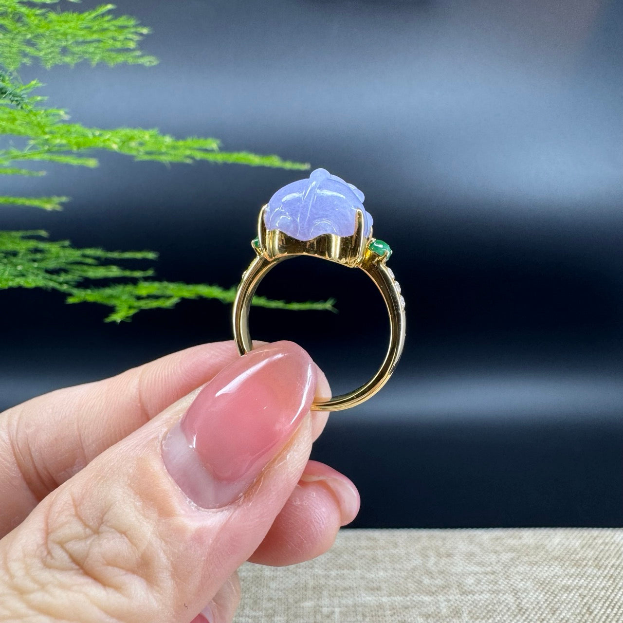 RealJade® "Signature Signet" 18K Yellow Gold Lavender Jadeite Jade Diamonds PiXiu Ring