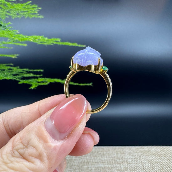 RealJade® "Signature Signet" 18K Yellow Gold Lavender Jadeite Jade Diamonds PiXiu Ring