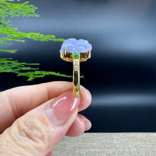 RealJade® "Signature Signet" 18K Yellow Gold Lavender Jadeite Jade Diamonds PiXiu Ring