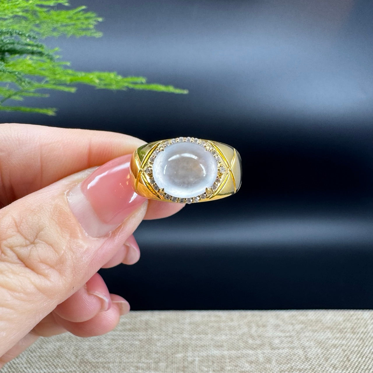 RealJade® "Signature Signet" 18K Yellow Gold Icy Jadeite Jade Classic Ring with Diamonds