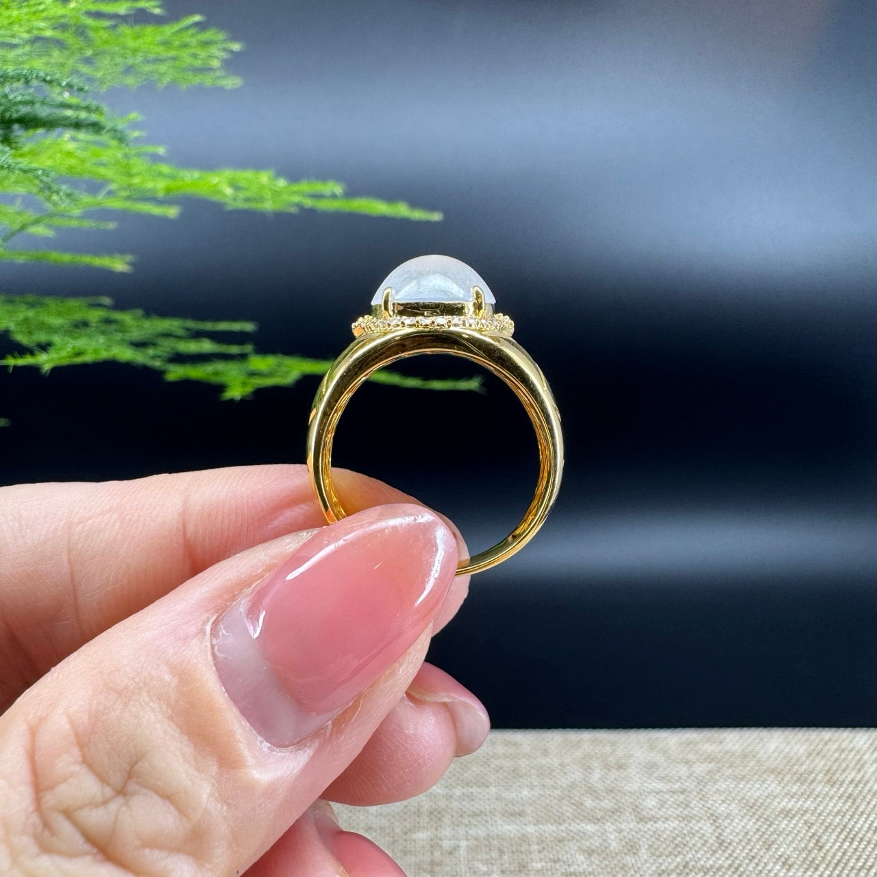 RealJade® "Signature Signet" 18K Yellow Gold Icy Jadeite Jade Classic Ring with Diamonds