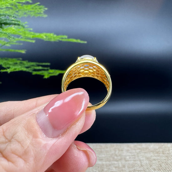 RealJade® "Signature Signet" 18K Yellow Gold Icy Jadeite Jade Classic Ring with Diamonds