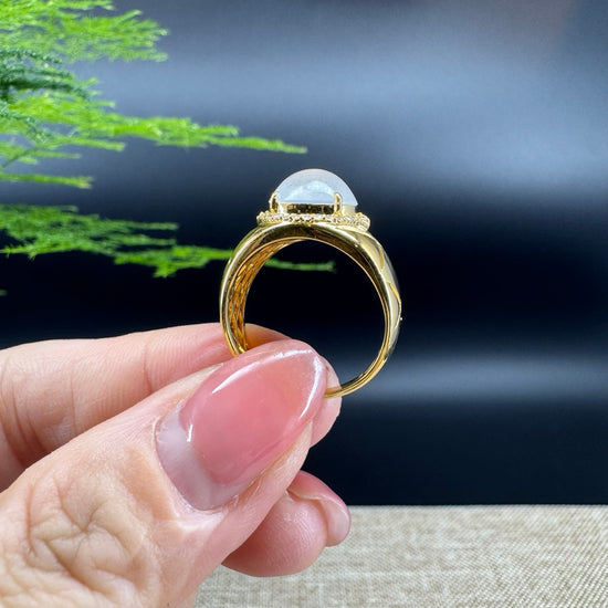 RealJade® "Signature Signet" 18K Yellow Gold Icy Jadeite Jade Classic Ring with Diamonds