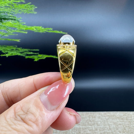 RealJade® "Signature Signet" 18K Yellow Gold Icy Jadeite Jade Classic Ring with Diamonds