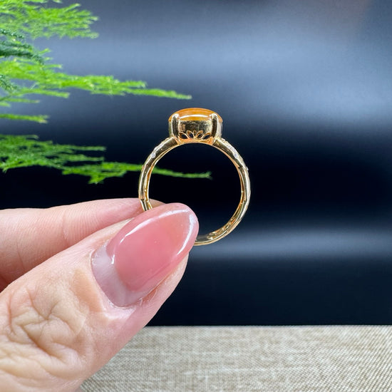 RealJade® "Signature Signet" 18K Yellow Gold Honey Yellow Jadeite Jade Classic Ring