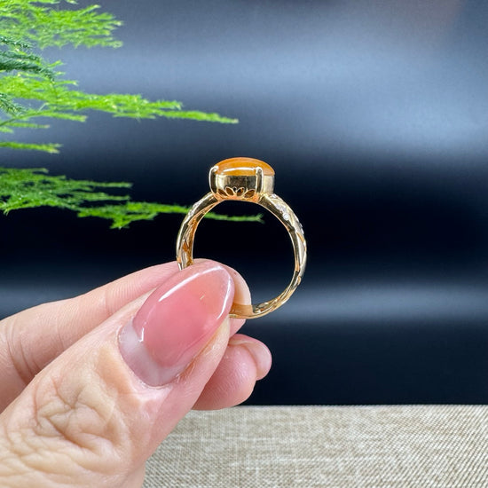 RealJade® "Signature Signet" 18K Yellow Gold Honey Yellow Jadeite Jade Classic Ring